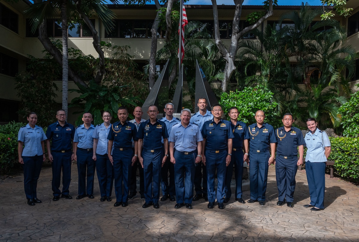 Airmen from the U.S. and Royal Thai Air Force met for the annual Mutual Cooperation Program at Joint Base Pearl Harbor-Hickam, Hawaii, May 7, 2024. The MCP is a key leader engagement at the general-officer level between the two countries’ senior intelligence officers. Since 1979 MCP has been held on an annual basis with each country rotating hosting responsibilities every year. (U.S. Air Force photo by Tech. Sgt. Hailey Haux)