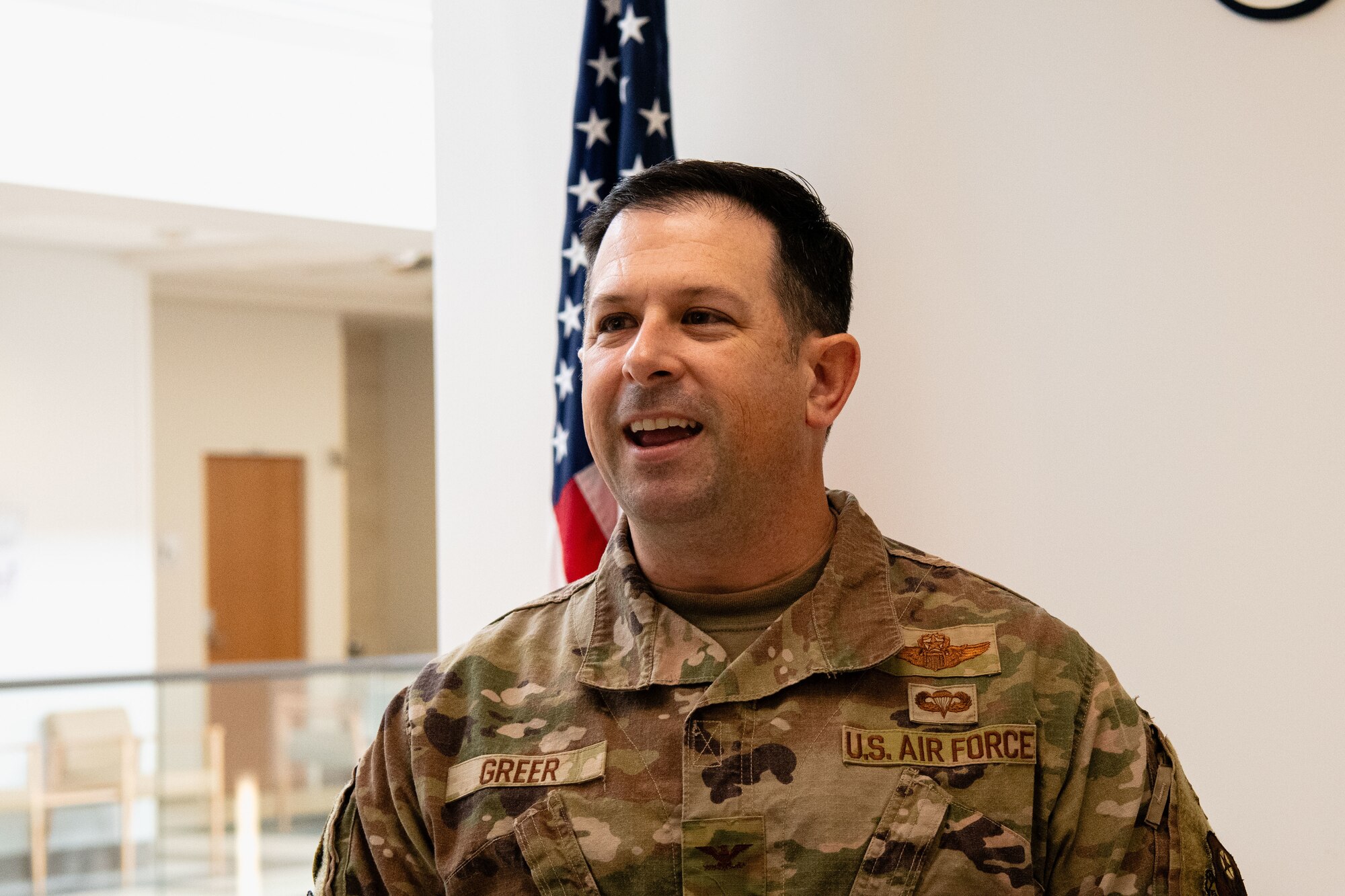 U.S. Air Force Col. Brent Greer, 27th Special Operations Wing deputy commander, congratulates the members of the 27th Special Operations Medical Group for their hard work on getting accredited by The Joint Commission at Cannon Air Force Base, New Mexico, May 10, 2024. The 27 SOMDG gained The Gold Seal of Approval ® from the Joint Commission by undergoing a rigorous, unannounced site visit. The Joint Commission is the nation’s leading and most widely recognized healthcare performance improvement organization, and their accreditations and certifications are a nationally recognized distinction. (U.S. Air Force photo by Staff Sgt. Vernon R. Walter III)