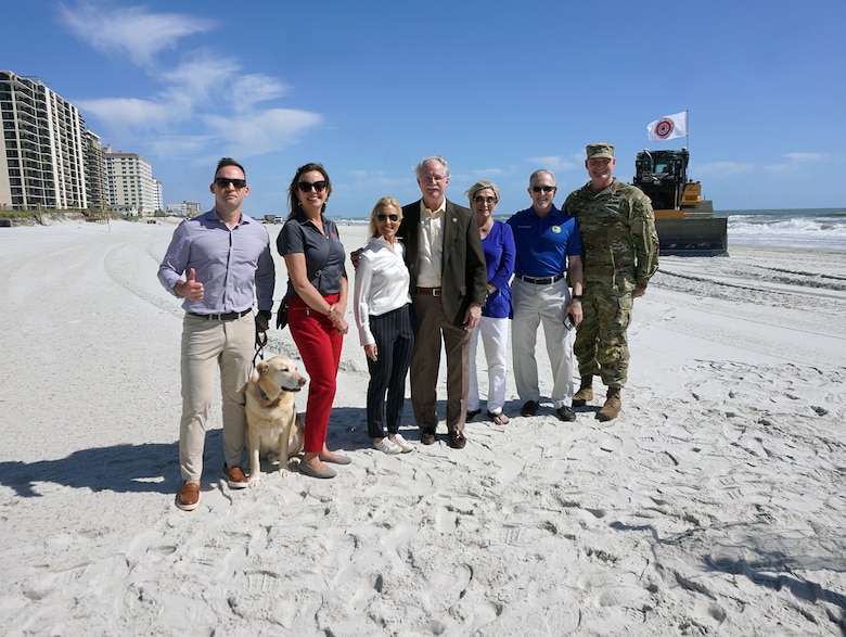 A dredge barge sends sand to the Jacksonville Beach.  The Duval County Shore Protection Project was initially constructed in 1978-80 and includes approximately 10 miles of coastline in northeast Florida. Specific areas include Naval Station Mayport, Hanna Park, Atlantic Beach, Neptune Beach and Jacksonville Beach.