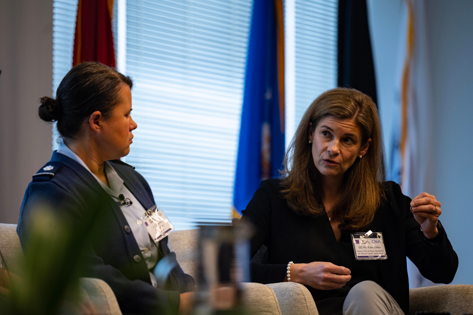 Katharine Kelley, the U.S. Space Force deputy chief of Staff for Human Capital, speaks on a panel at the RAND Corporation’s “America’s All-Volunteer Force: recognizing its Success and Charting a Path for the Future” event in Arlington, Va., May 3, 2024. The event highlighted the role the All-Volunteer Force has on the U.S. military’s ability to meet the nation’s requirements. (U.S. Air Force photo by Tech. Sgt. Nick Z. Erwin)