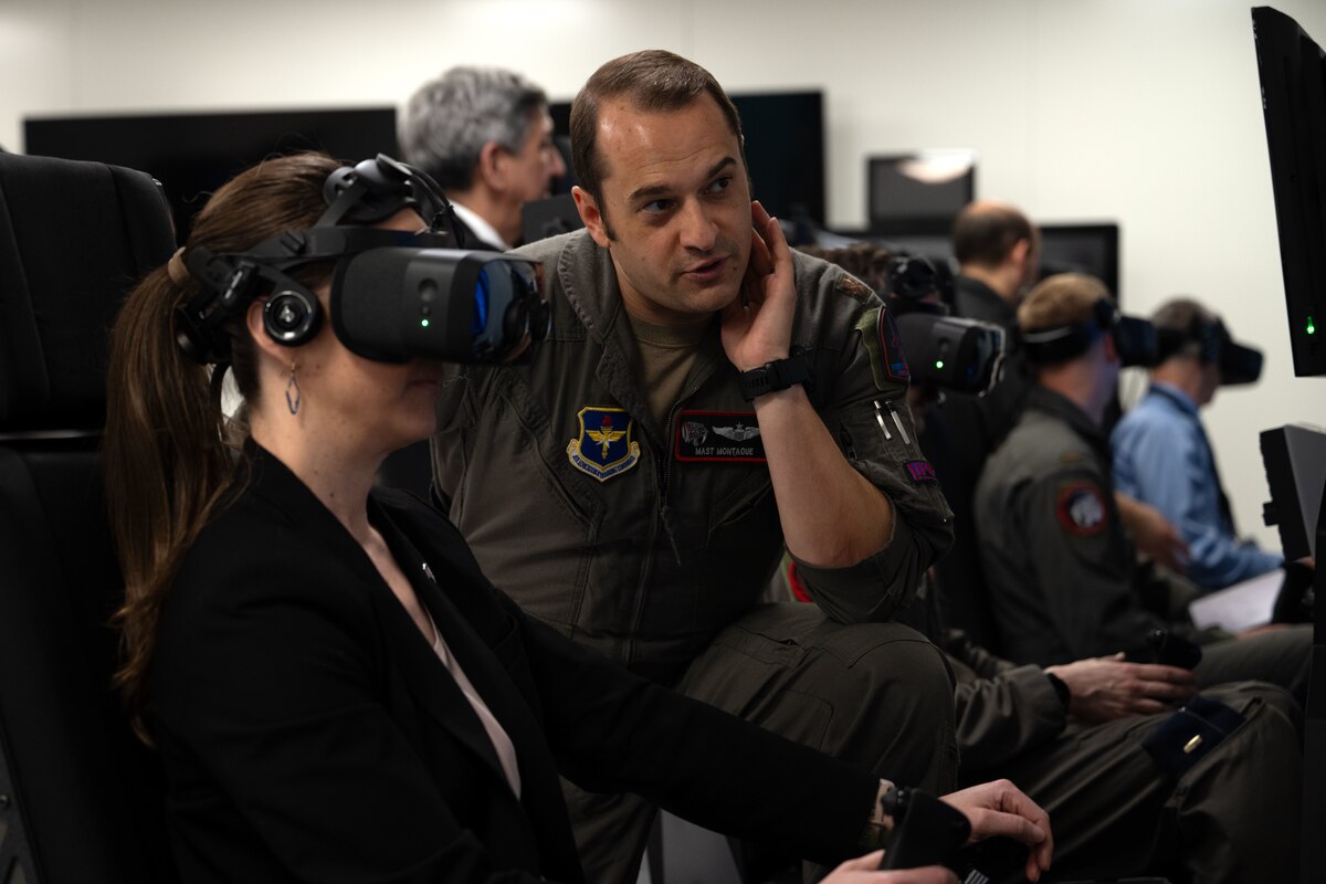 woman in flight simulator