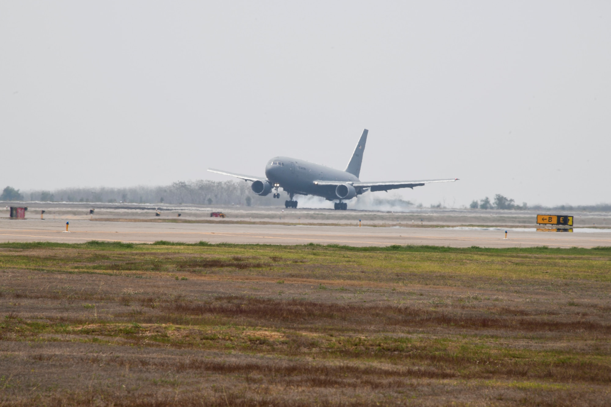 A photo of an aircraft landing.