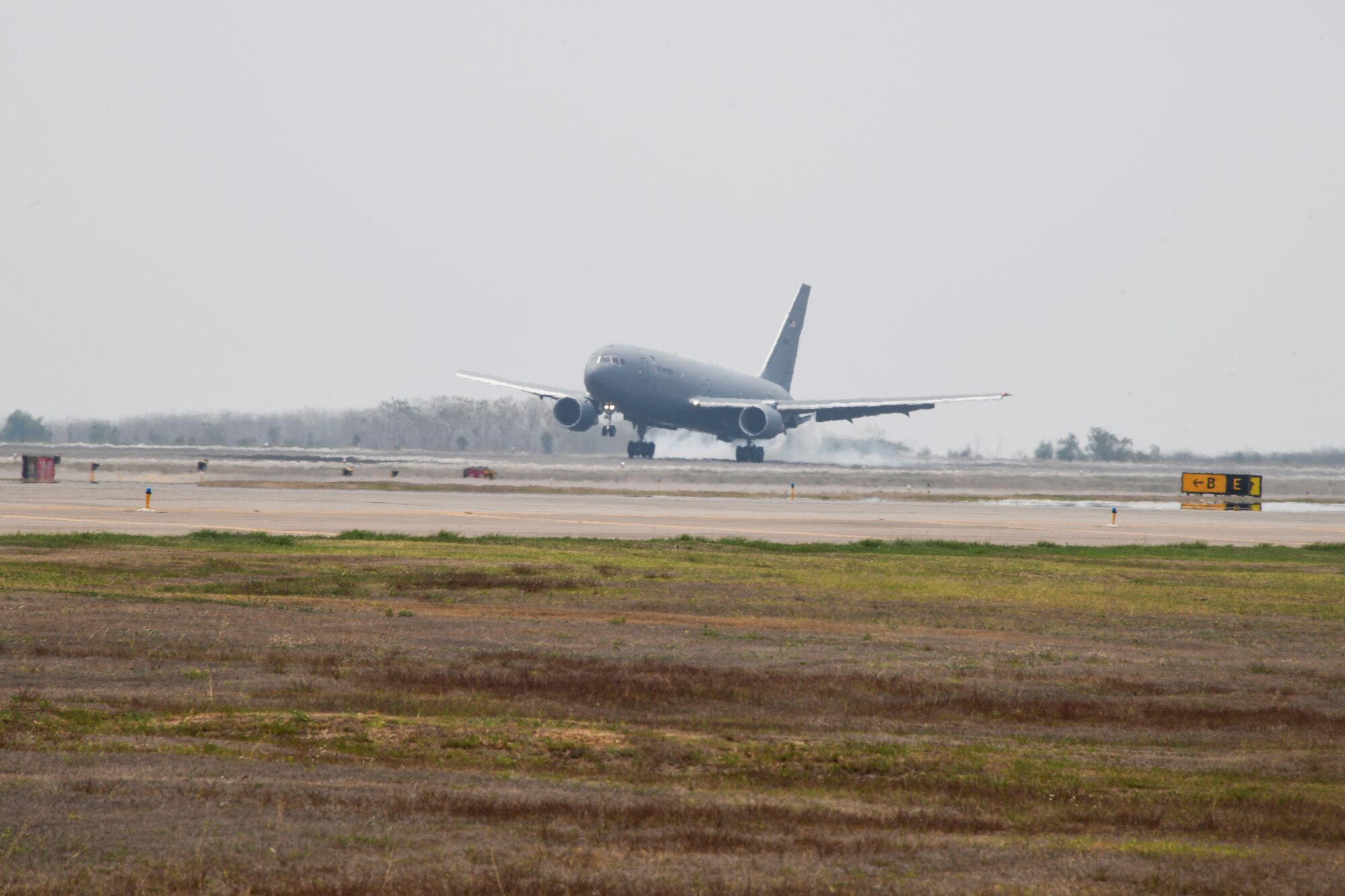 A photo of an aircraft landing.