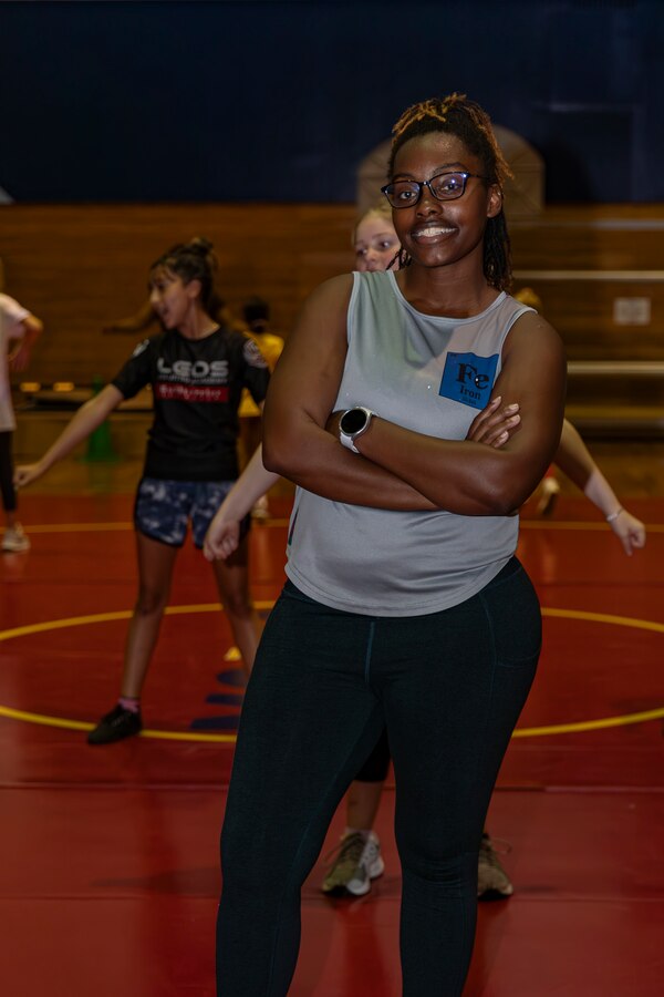 Catherine Matchem-Watkins, a Marine Corps Family Team Building Trainer with Marine Corps Community Services Iwakuni, poses for a photo at Marine Corps Air Station Iwakuni, Japan, April 29, 2024. Matchem-Watkins, a native of Chicago, Illinois, learned time management skills at a young age that she continues to use to this day to effectively balance time with her family, work, and volunteering in her busy schedule. (U.S. Marine Corps Photo by Lance Cpl. Dahkareo Pritchett)