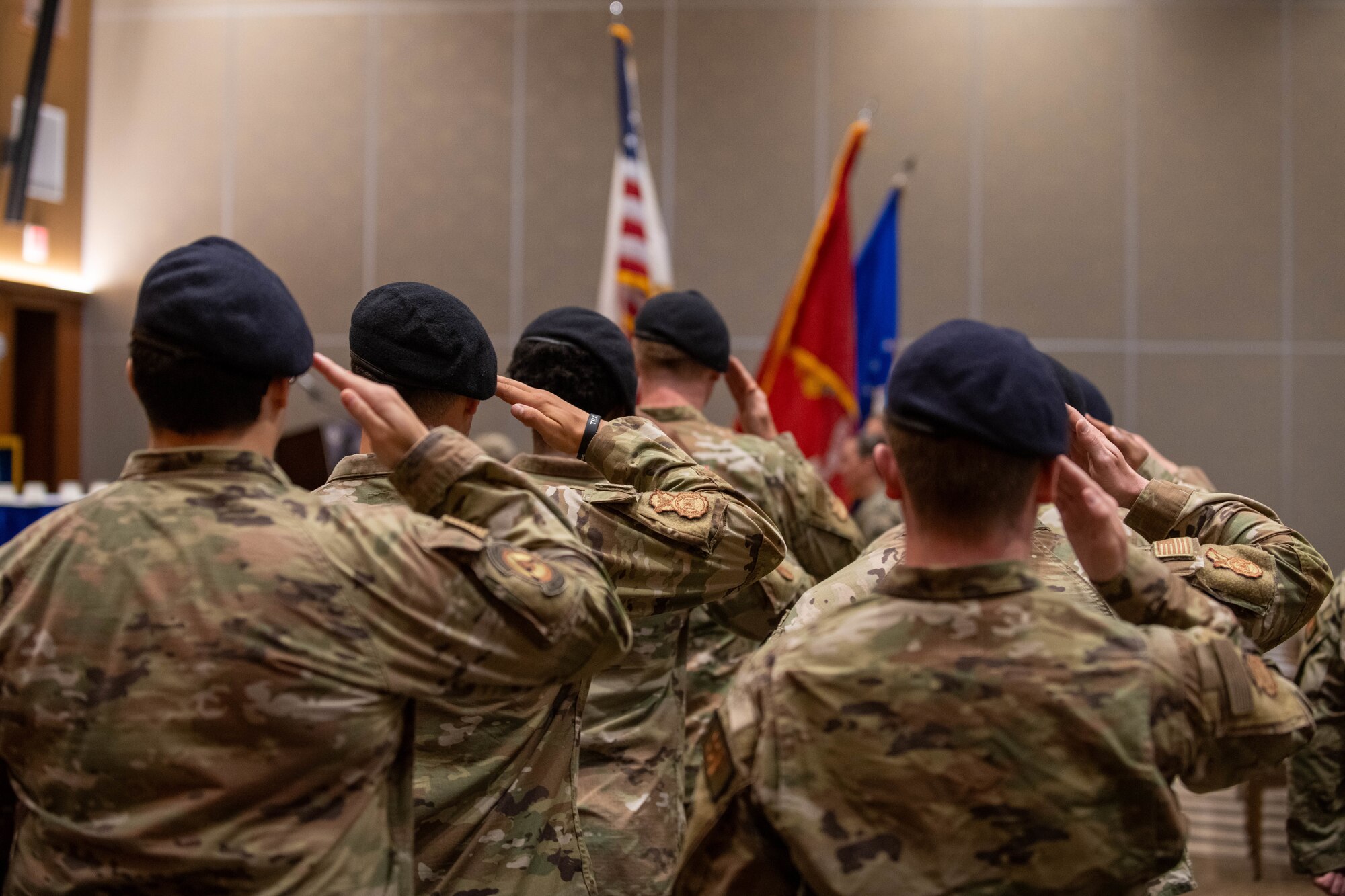 military members salute in a formation