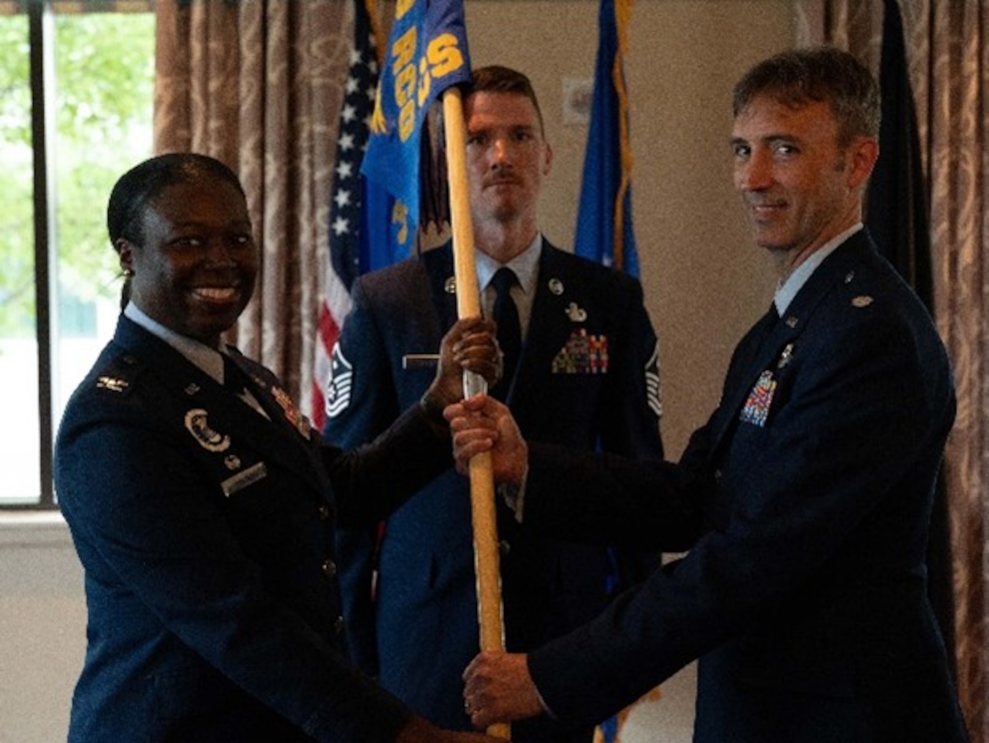 Lt. Col. Matthew Novotney assumes command of the 345th Recruiting Squadron during a Change of Command Ceremony on April 18, 2024, at the River City Casino in Saint Louis, Missouri.