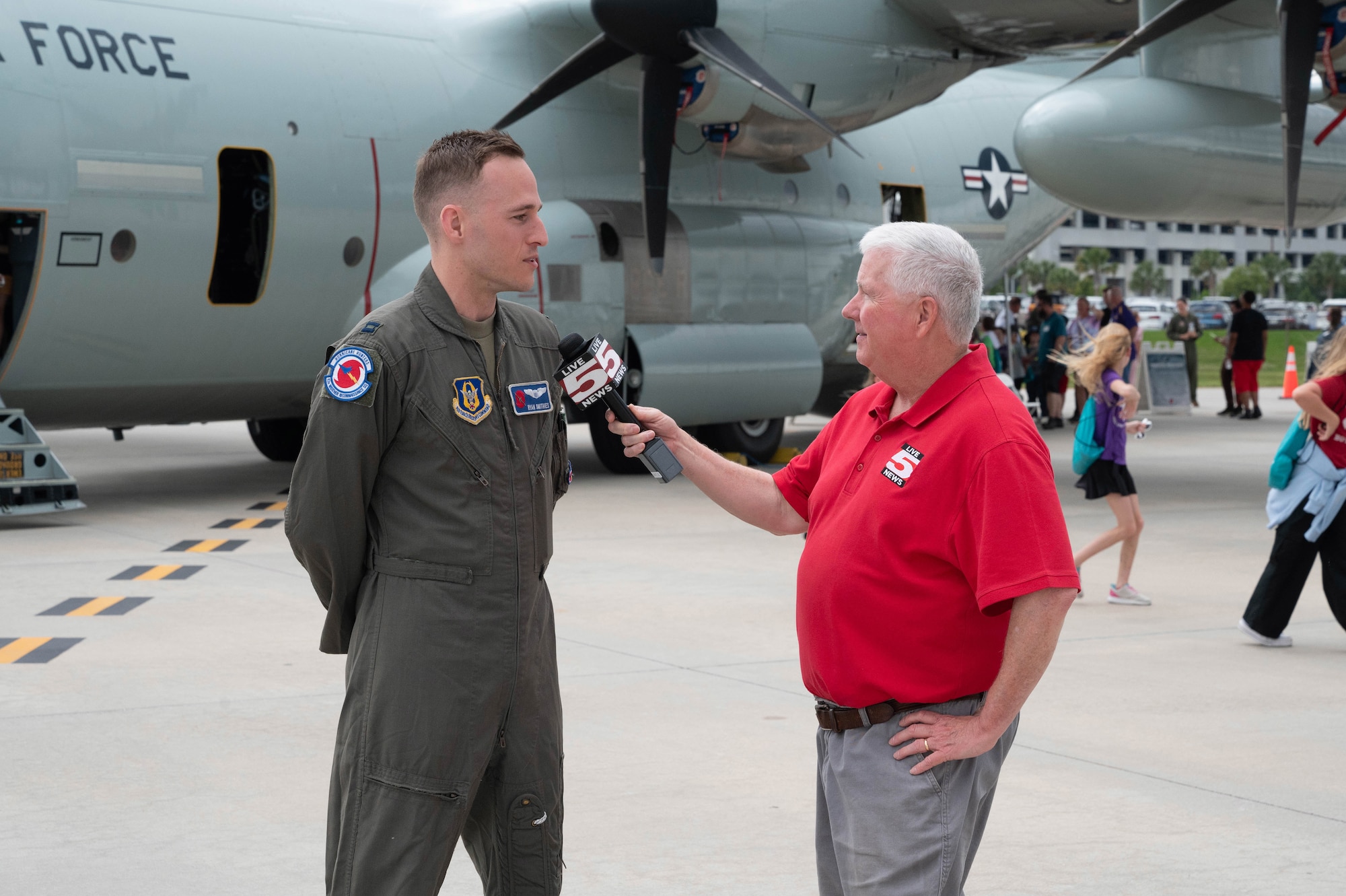 reporter interviewing pilot