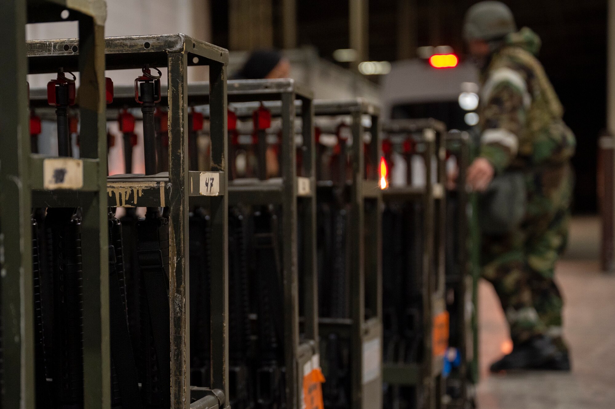 Airmen assigned to the 51st Fighter Wing prepare and load weapons during Beverly Herd 24-1 at Osan Air Base, Republic of Korea, May 13, 2024. As the most forward deployed permanently based wing in the Air Force, the 51st Fighter Wing is charged with providing mission-ready Airmen to execute combat operations and receive follow on-forces. Routine training like Beverly Herd are pivotal platforms for 51st FW Airmen to refine their warfighting proficiencies through application, concurrently enhancing their ability to respond skillfully to contingencies. (U.S. Air Force photo by Senior Airman Kaitlin Frazier)