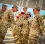 U.S. Army Lt. Col. Cathy Alston, Women’s Peace and Security lead for Southern Fenix 2024 shakes hands with Commander in Chief of the 6th Division of the Chilean Army, Brig. Gen. Ruben Castillo Herrera on the opening day of the mid-planning conference, April 1, 2024 in Iquique, Chile. Southern Fenix 24 (SF24) is a bi-lateral exercise between the U.S. Army and the Chilean Army (CHLAR) in Iquique, Chile. This will be the first U.S. Army-led exercise where the U.S. Army M142 High Mobility Artillery Rocket System (HIMARS) platform is deployed to the United States Southern Command area of operation and piloting new warfighting concepts in partnership with Chile.