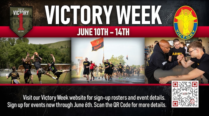 June 10th - 14th

Visit our Victory Week website for sign-up rosters and event details. Sign up for events now through June 6th. Scan the QR Code or click the link below for more details.
