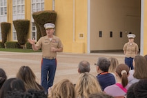 U.S. Marines Corps Col. Charles Von Bergen, chief of staff for Marine Corps Recruit Depot San Diego and the Western Recruiting Region, thanks the educators from Recruiting Stations Chicago, Kansas City and Saint Louis for attending the 2024 Educator’s Workshop at Marine Corps Recruit Depot San Diego, California, April 26, 2024. Participants of the workshop visit MCRD San Diego to observe recruit training and gain a better understanding about the transformation from recruits to United States Marines. Educators also received classes and briefs on the benefits that are provided to service members serving in the United States armed forces. (U.S. Marine Corps photo by Lance Cpl. Alexandra M. Earl)