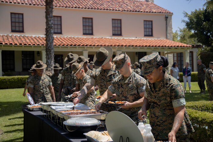 U.S. Marines with Support Battalion and Recruit Training Regiment, participate in an appreciation event at Marine Corps Recruit Depot San Diego, California, May 1, 2024. The event was hosted by the Commanding General of MCRD San Diego to show appreciation for the Marines’ hard work and their spouses. (U.S. Marine Corps photo by Lance Cpl. Janell B. Alvarez)