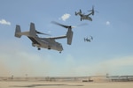 U.S. Marine Corps MV-22B Ospreys assigned to Marine Medium Tiltrotor Squadron 268 (Reinforced), Marine Rotational Force – Darwin 24.3, take off for the first flight of the MRF-D 24.3 rotation at Port Darwin, Darwin, NT, Australia, May 11, 2024. The Ospreys were flown from Port Darwin to Royal Australian Air Force Base Darwin, where they will be hosted for the duration of the rotation. VMM-268 (Rein.) makes up the Aviation Combat Element, out of Marine Corps Air Station Kaneohe Bay, Hawaii, completing the structure of the MAGTF with the arrival of 10 MV-22B Ospreys. (U.S. Marine Corps photo by 1st Lt. Colton Martin)