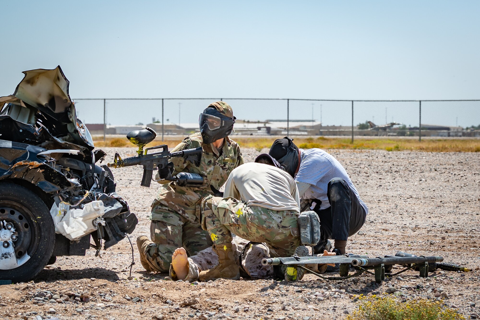 Reserve Citizen Airmen of the 944th Fighter Wing’s Aeromedical Staging Squadron conduct Tactical Combat Casualty Care (TCCC) training at Luke Air Force Base, Ariz., May 8, 2024, during their 2-week annual tour. The Air Force's announcement, earlier this year, outlined a focus on developing people, generating readiness, and projecting power, with a notable shift toward hands-on, realistic training environments.