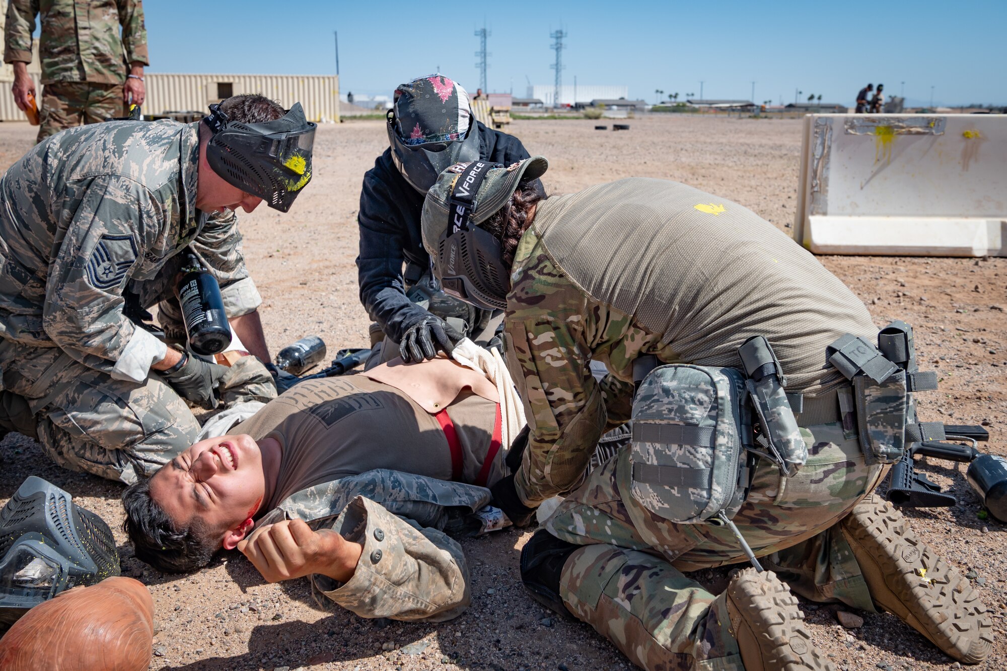 Reserve Citizen Airmen of the 944th Fighter Wing’s Aeromedical Staging Squadron conduct Tactical Combat Casualty Care (TCCC) training at Luke Air Force Base, Ariz., May 8, 2024, during their 2-week annual tour. The Air Force's announcement, earlier this year, outlined a focus on developing people, generating readiness, and projecting power, with a notable shift toward hands-on, realistic training environments.