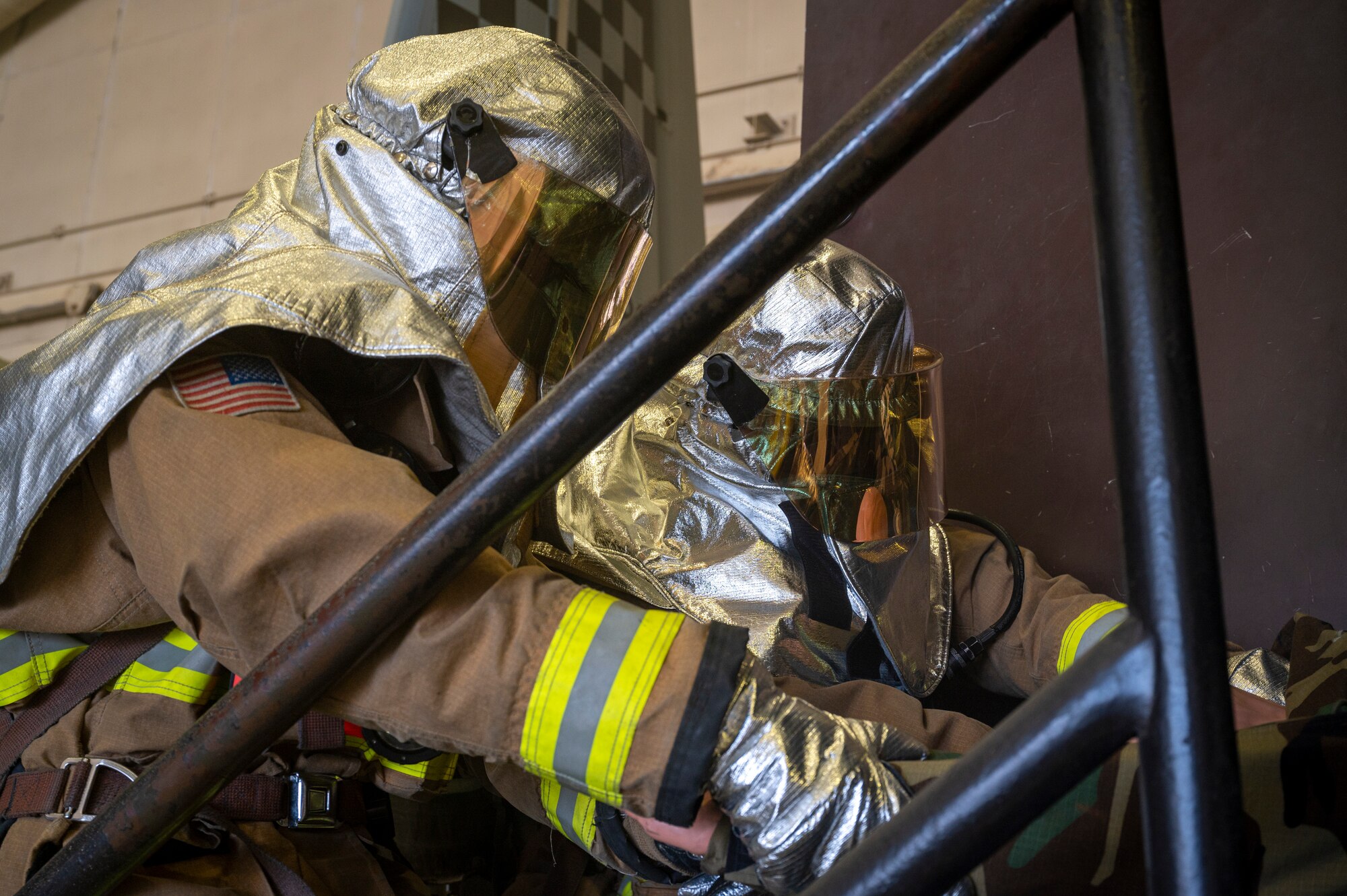 U.S. Air Force firefighters assigned to the 51st Civil Engineer Squadron rescue a mannequin in a simulated fire during Beverly Herd 24-1 at Osan Air Base, Republic of Korea, May 13, 2024. 51st CES firefighters protect the 51st Fighter Wing mission by ensuring the safety of personnel, equipment and facilities. Training is conducted throughout the year to generate combat airpower at a moment’s notice, affirming the commitment to the ROK remains ironclad and ensures regional stability throughout the U.S. Indo-Pacific Command. (U.S. Air Force photo by Senior Airman Sabrina Fuller-Judd)