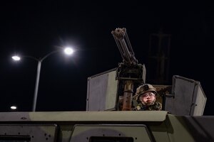 U.S. Air Force Airman 1st Class Lexus Solis, 51st Security Forces Squadron Defender, responds to a simulated ground attack during Beverly Herd 24-1 at Osan Air Base, Republic of Korea, May 14, 2024. The Airmen of the 51st Fighter Wing continuously train to maintain the high level of full-spectrum readiness required to execute the mission proficiently and effectively. Routine training events like Beverly Herd are pivotal platforms for 51st Fighter Wing Airmen to refine their warfighting  proficiencies through practical application, concurrently enhancing their ability to respond skillfully to contingencies. (U.S. Air Force photo by Senior Airman Brittany Russell)