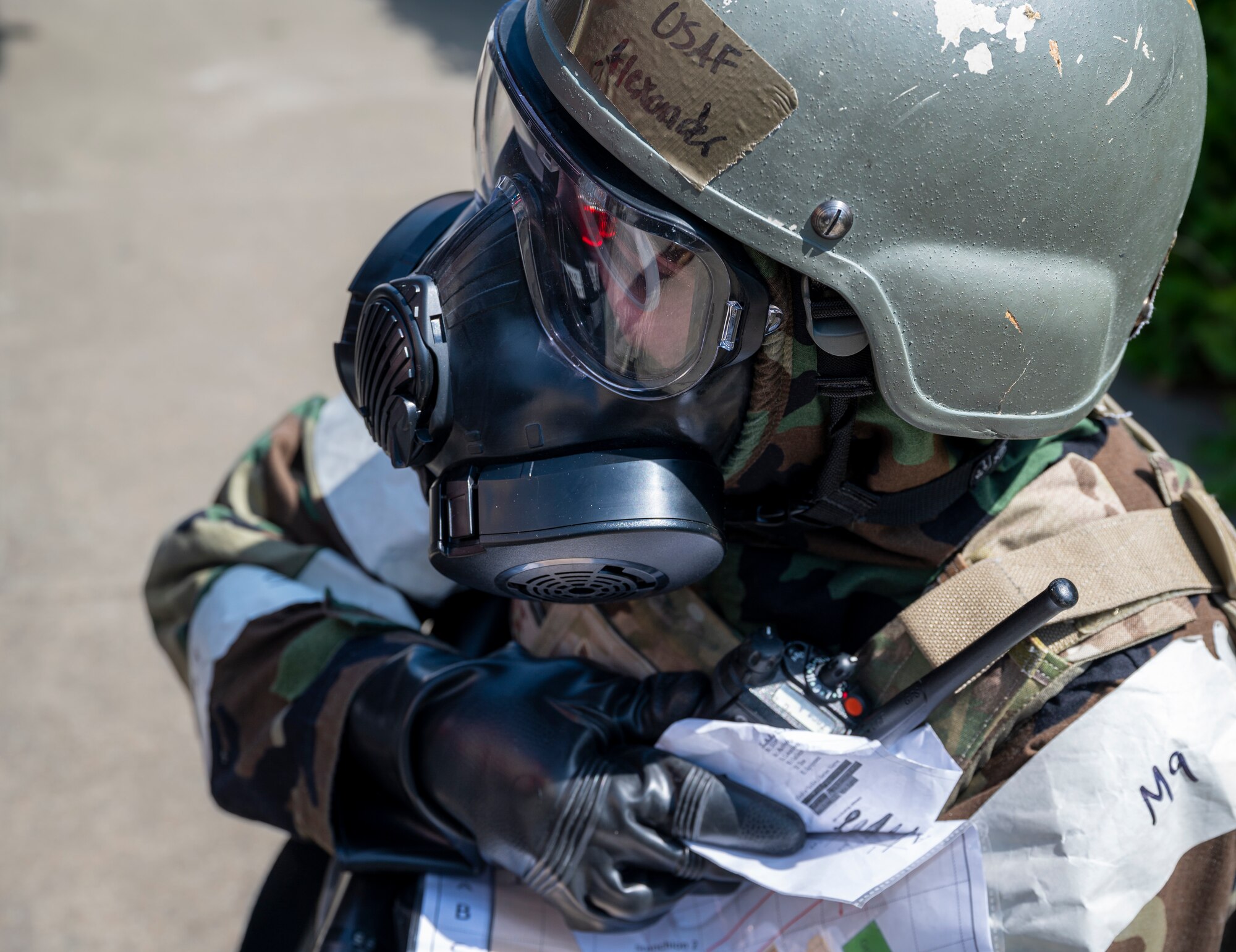 A U.S. Air Force Airman assigned to the 51st Communications Squadron radios details about a simulated attack scenario during Beverly Herd 24-1 at Osan Air Base, Republic of Korea, May 14, 2024. During BH 24-1, 51st CS Airmen practiced skills such as compliance tactics, safe weapon handling and radio communications. Training is conducted throughout the year to generate combat airpower at a moment’s notice, affirming the commitment to the ROK remains ironclad and ensures regional stability throughout the U.S. Indo-Pacific Command. (U.S. Air Force photo by Senior Airman Sabrina Fuller-Judd)