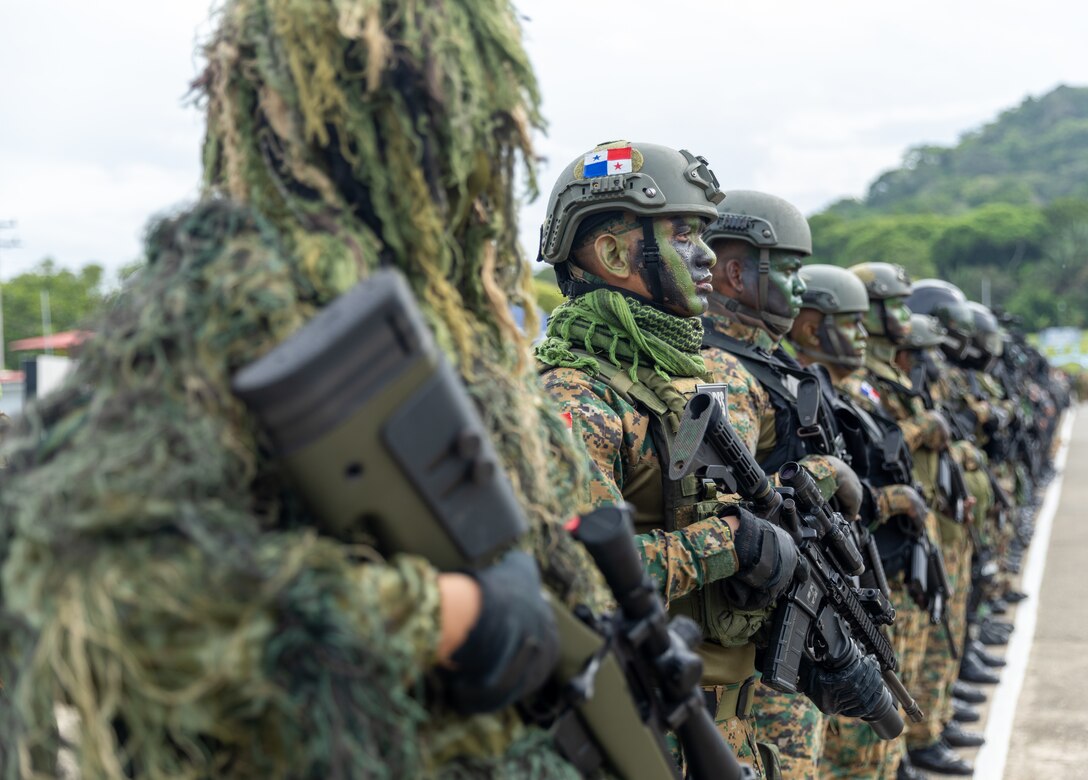 SENAFRONT, the National Border Service of Panama, attend the Fuerzas Comando 24 (FC24) opening ceremony in Cerro Tigre, Panama, May 13, 2024.