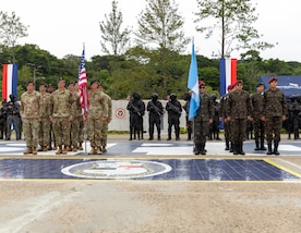 Competitors from the United States of America and Guatemala stand at attention during the opening ceremony of Fuerzas Comando 24 (FC24) in Cerro Tigre, Panama, May 13, 2024