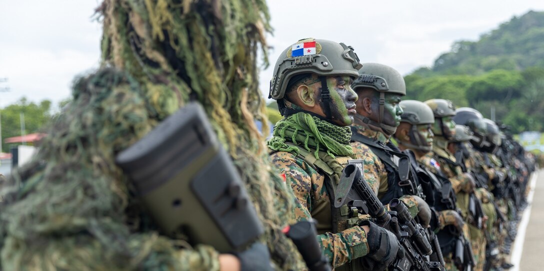 SENAFRONT, the National Border Service of Panama, attend the Fuerzas Comando 24 (FC24) opening ceremony in Cerro Tigre, Panama, May 13, 2024.