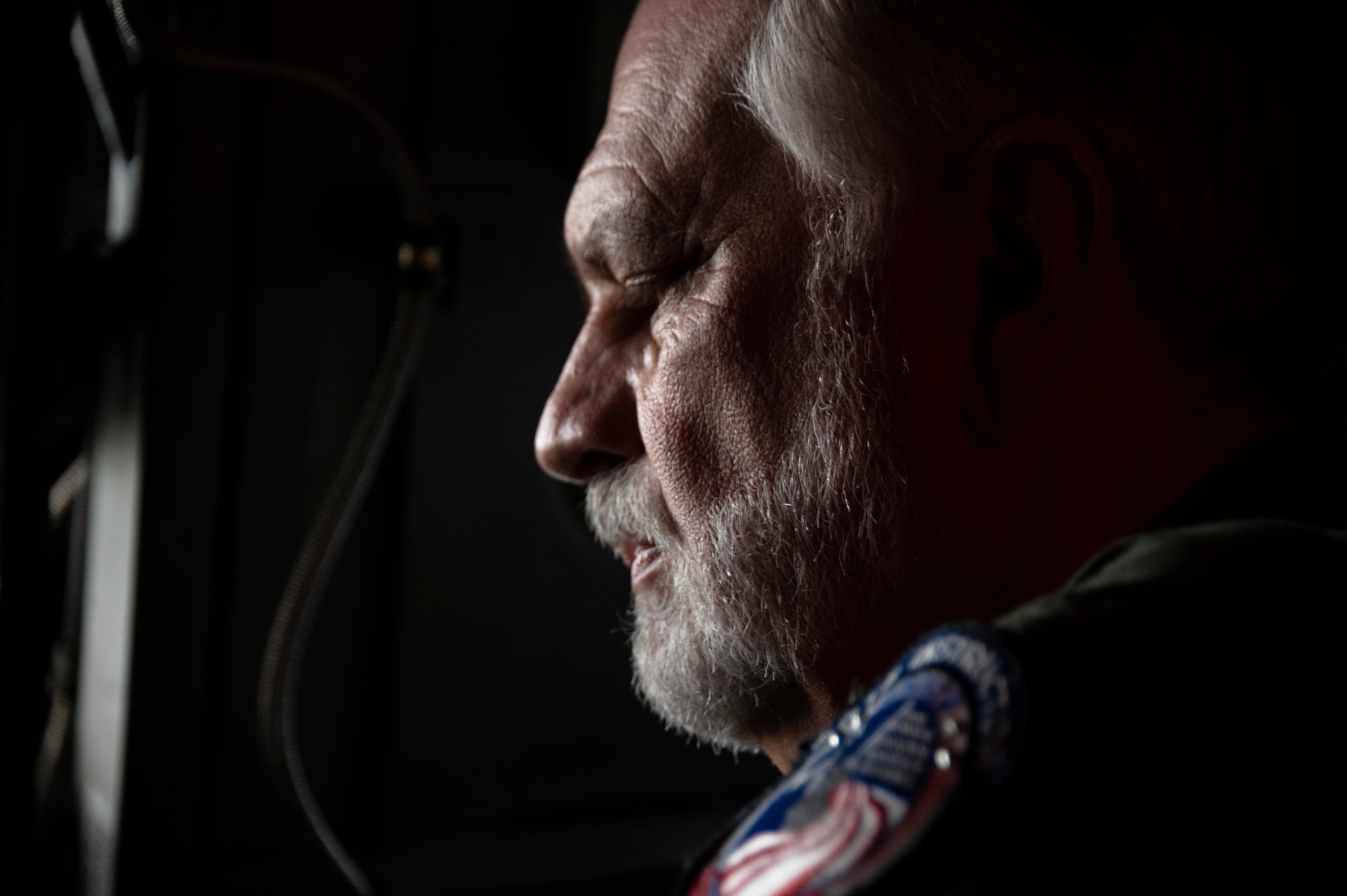Photo of bearded man preparing for a B-52 flight
