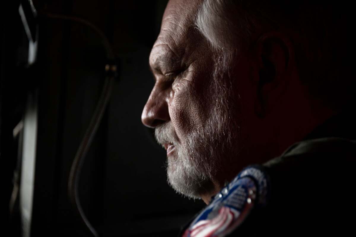 Photo of bearded man preparing for a B-52 flight