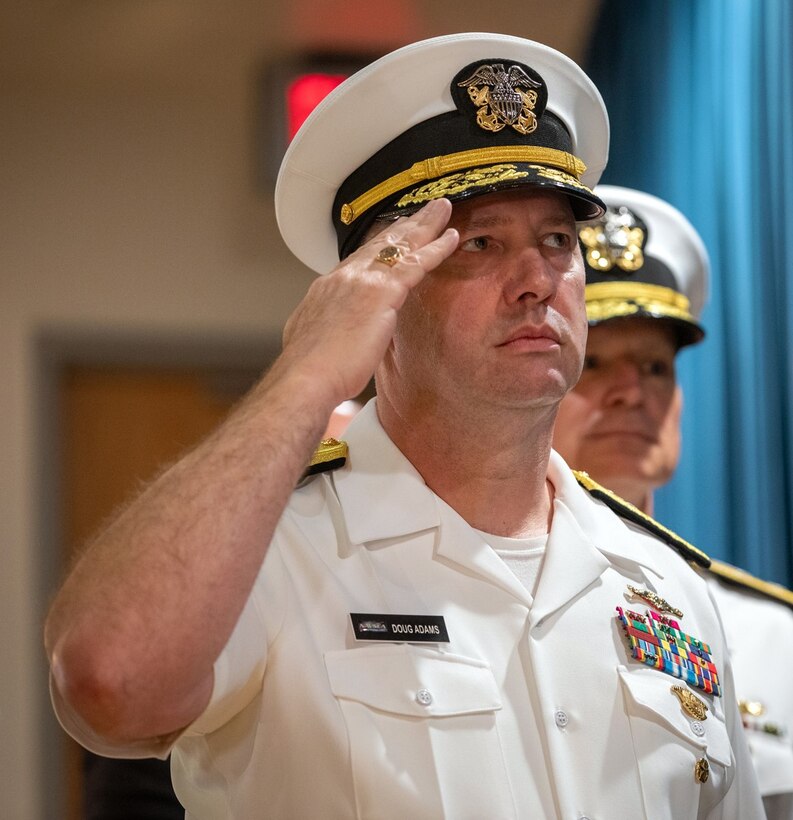 WASHINGTON, DC (May 9, 2024) - Capt. Douglas Adams relieved Rear. Adm. Todd Weeks as Program Executive Officer, Undersea Warfare Systems (PEO UWS) during a change of command ceremony at the Washington Navy Yard.
