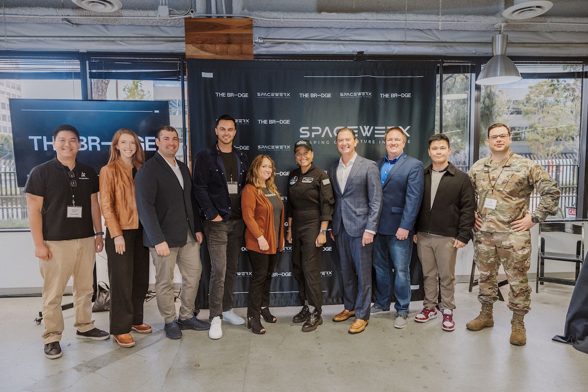The SpaceWERX team and guest speakers gather for a photograph in El Segundo, California, April 25, 2024.