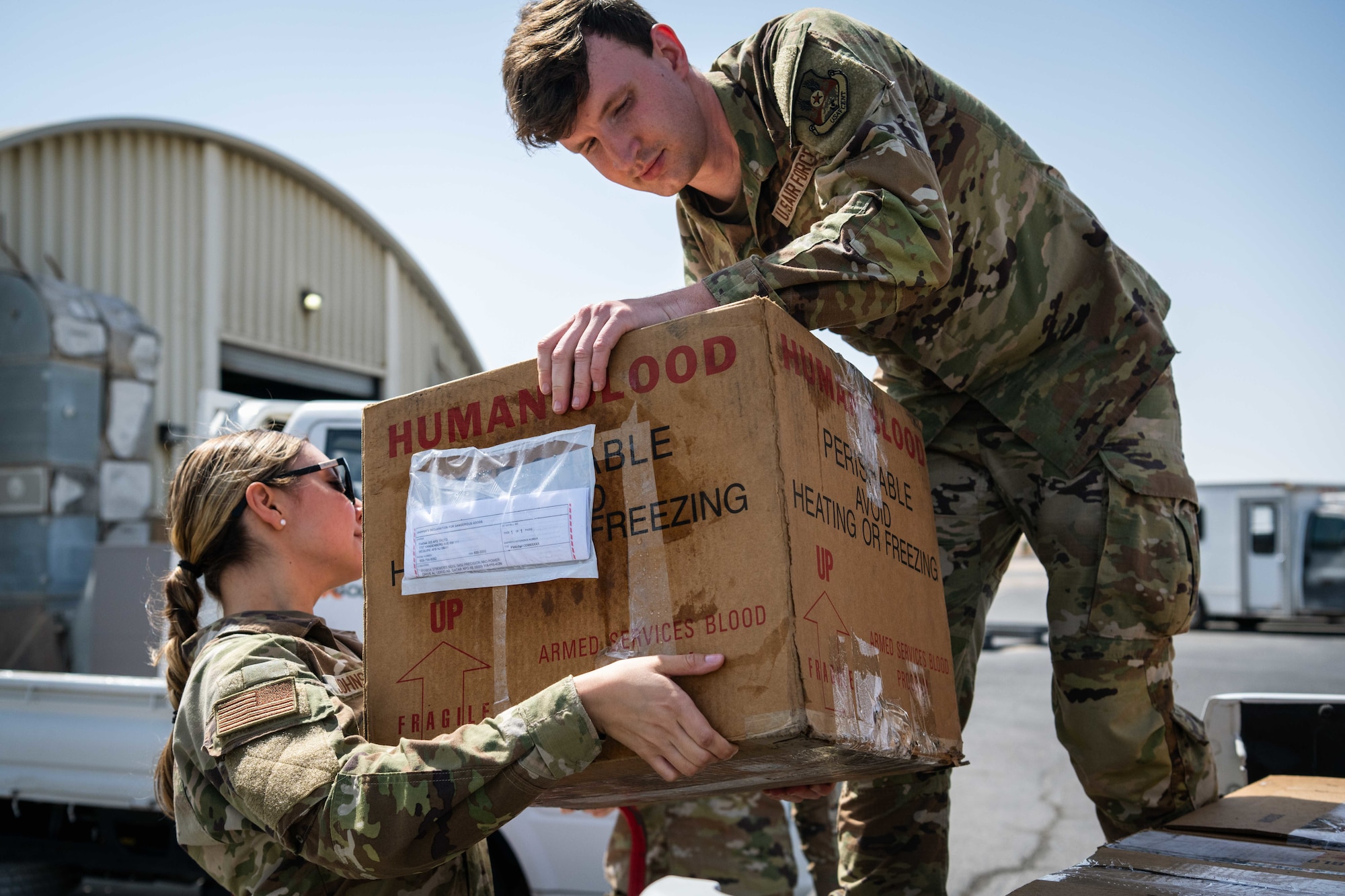 The 379th Expeditionary Medical Squadron Blood Transshipment Center receives, inspects and distributes all blood products throughout the CENTCOM AOR, including the U.S. armed forces and coalition partners. (U.S. Air Force photo)