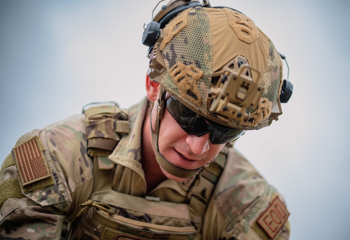 close up of military man wearing gear