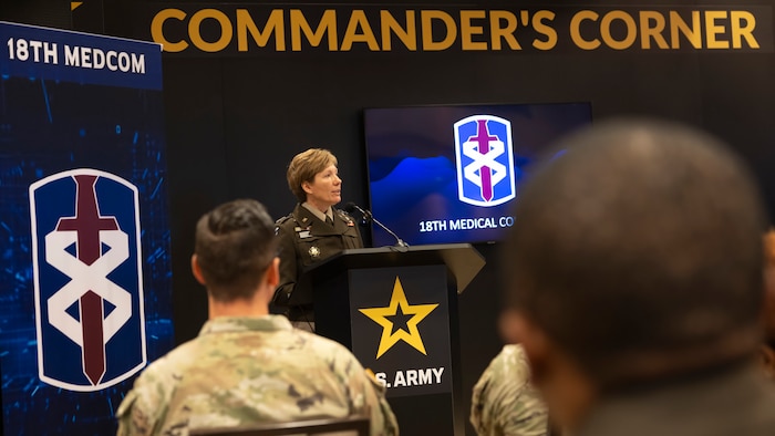 18th Medical Command Commanding General Paula Lodi discusses Army Medicine in the Indo-Pacific Region during Land Forces Pacific 2024 in Honolulu, Hawaii, May 14, 2024. 18th MEDCOM sets the Joint theater for medical operations while increasing its strategic posture by synchronizing and coordinating health service support and medical logistics across its more than 4,000 square mile area of responsibility.