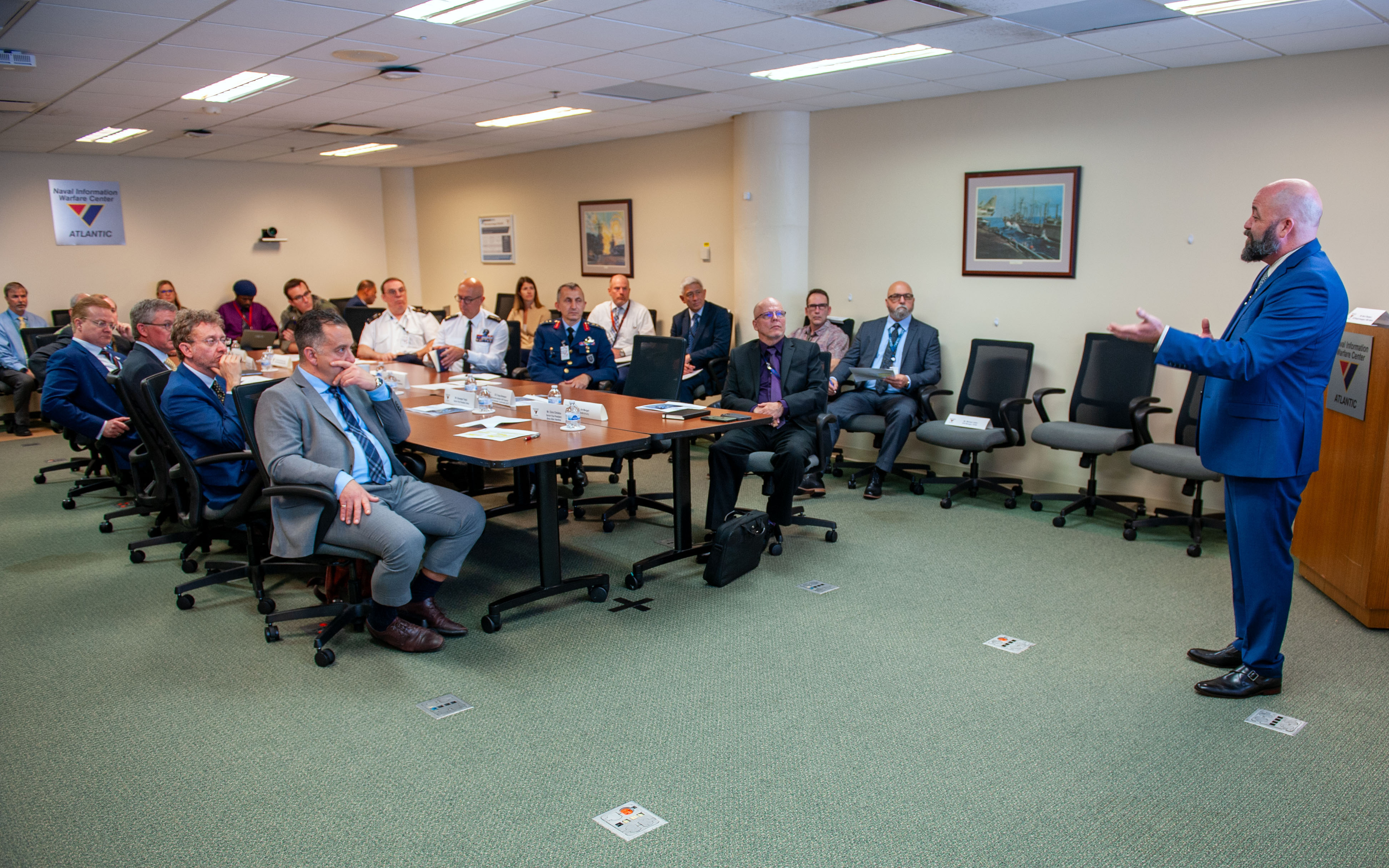 Kevin F. Thompson, NIWC Atlantic Senior Engineer and ARC Laboratory Director, led the tour and the associated brief of the lab's purpose and capabilities, which was also attended by NIWC Atlantic Executive Officer, Cmdr. Anthony Cagle and several other members of local leadership.