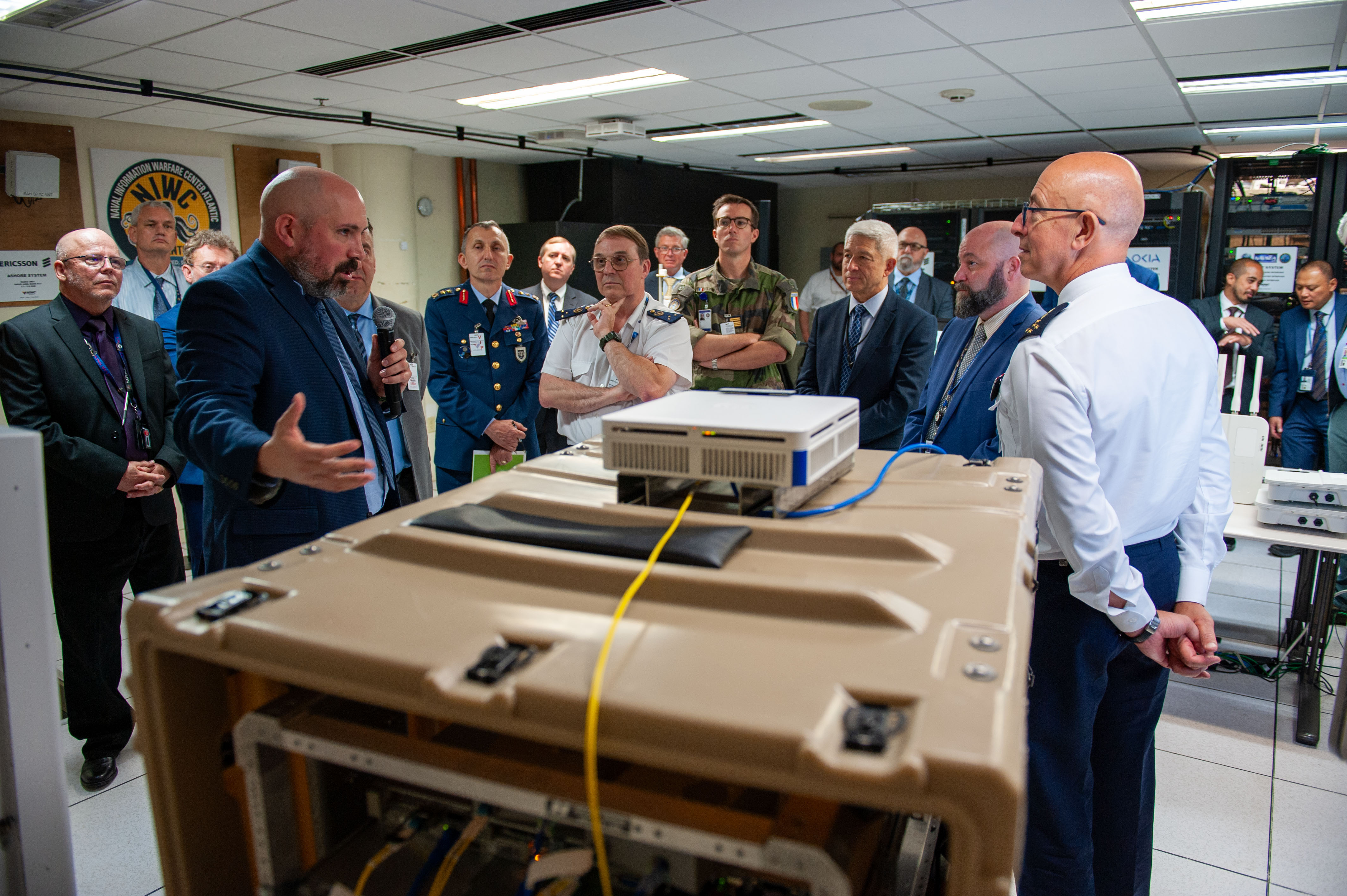Kevin F. Thompson, NIWC Atlantic Senior Engineer and ARC Laboratory Director, led the tour and the associated brief of the lab's purpose and capabilities, which was also attended by NIWC Atlantic Executive Officer, Cmdr. Anthony Cagle and several other members of local leadership.