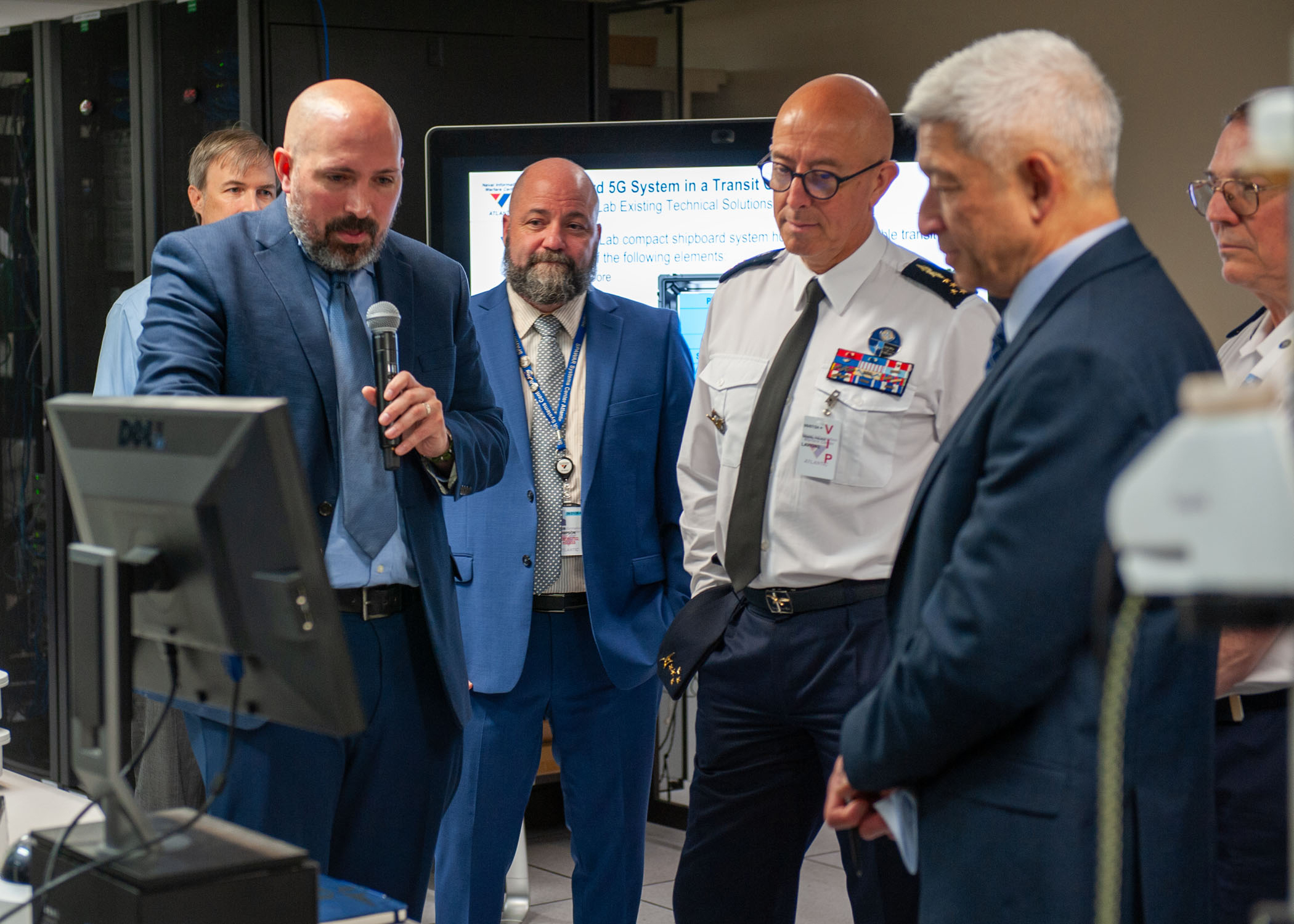 Kevin F. Thompson, NIWC Atlantic Senior Engineer and ARC Laboratory Director, led the tour and the associated brief of the lab's purpose and capabilities, which was also attended by NIWC Atlantic Executive Officer, Cmdr. Anthony Cagle and several other members of local leadership.