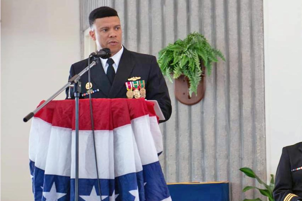 Commander at podium