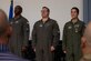 (From left to right) U.S. Air Force Col. Michael McMillan, 340th Flying Training Group director of operations, Lt. Col. Andrew Calhoun, current 96th  Flying Training Squadron commander, and Lt. Col. Christine Van Weezendonk, former 96th FTS commander, stand at attention after the transfer of command during the 96th FTS change of command ceremony at Laughlin Air Force Base, Texas, May 10, 2024. Change of command ceremonies represent a formal transfer of authority and responsibility for a unit from one commanding officer to another. (U.S. Air Force photo by Senior Airman Kailee Reynolds)