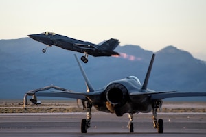 a photo of an F-35A Lightning II taxiing and taking off