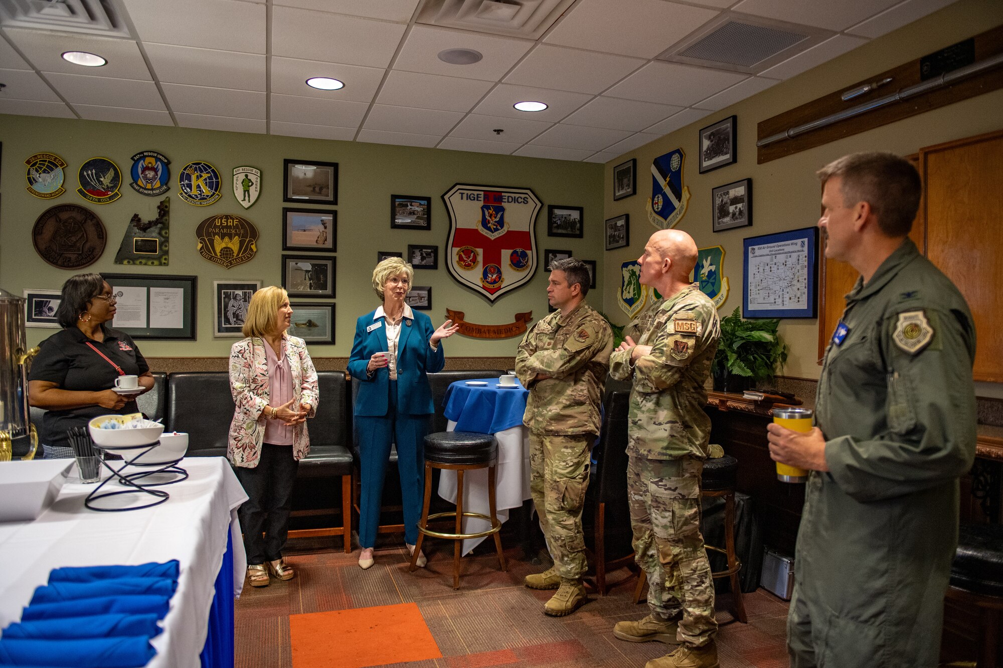 LeAnne McCall, Lowndes County assistant superintendent, speaks to leadership during a Moody School Board Liaison Committee base tour at Moody Air Force Base, Georgia, May 9, 2024. School officials got an exclusive look at Moody's operations, enhancing their understanding of what military families experience. (U.S. Air Force Photo by Senior Airman Courtney Sebastianelli)