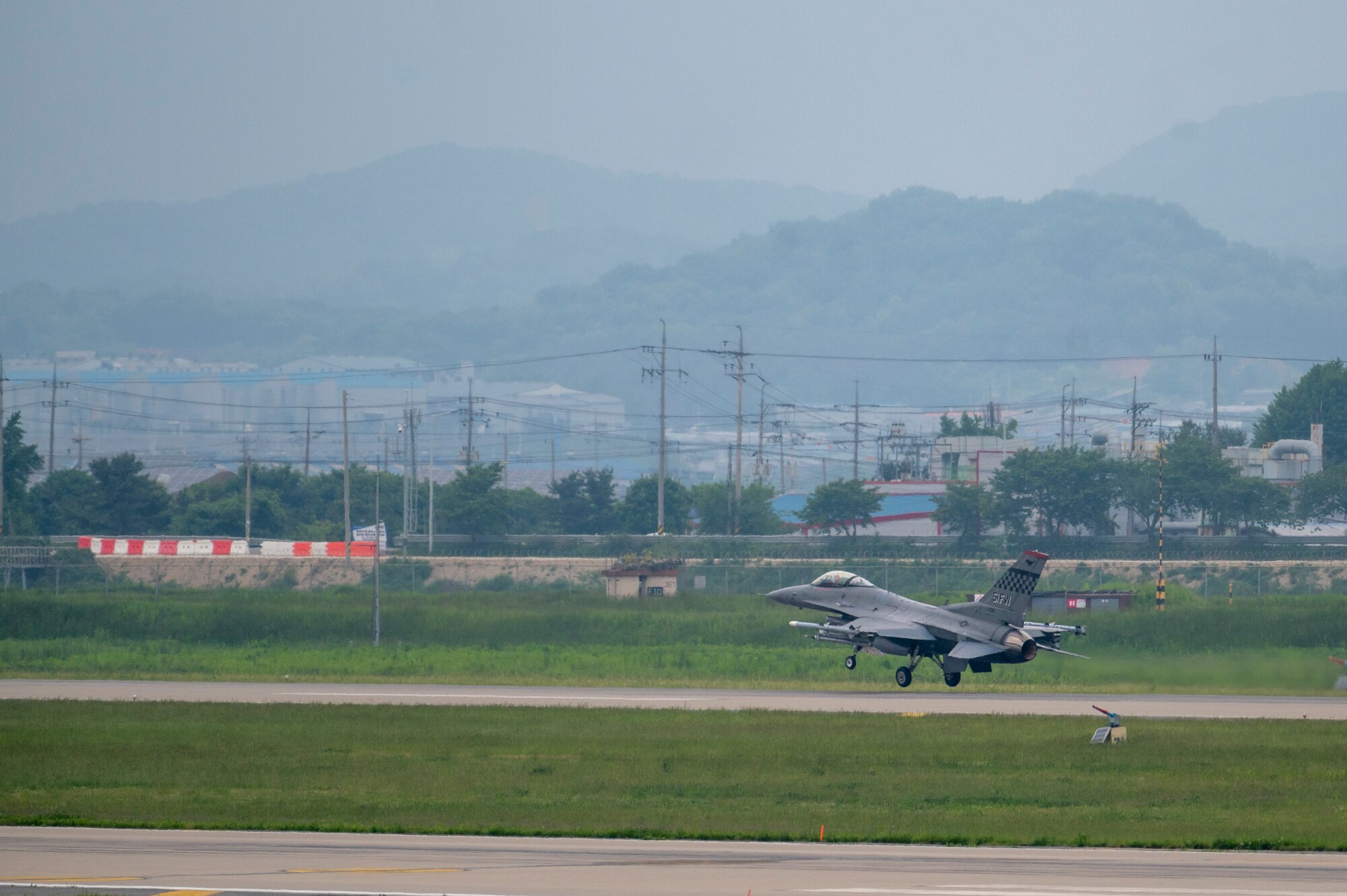 A U.S. Air Force F-16 Fighting Falcon assigned to the 36th Fighter Squadron takes flight during Beverly Herd 24-1 at Osan Air Base, Republic of Korea, May 15, 2024. The aircraft generation demonstrated the 51st Fighter Wing’s rapid generation capabilities and response readiness, ensuring the wing remains ready to “Fight Tonight.” Routine training events like Beverly Herd are pivotal platforms for 51st Fighter Wing Airmen to refine their warfighting proficiencies through practical application, concurrently enhancing their ability to respond skillfully to contingencies. (U.S. Air Force photo by Senior Airman Sabrina Fuller-Judd)