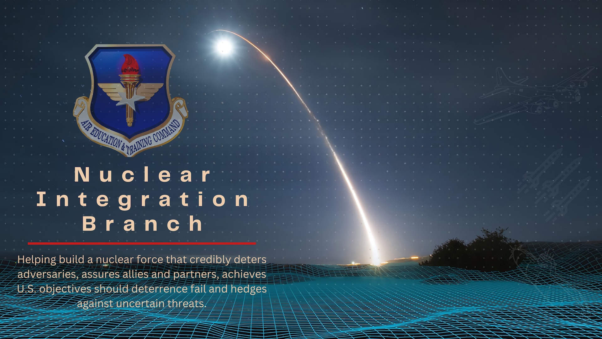 AETC logo on digital landscape with missile launch