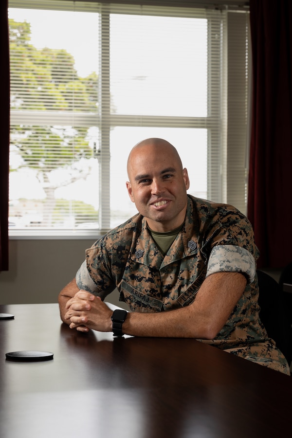 U.S. Marine Corps Gunnery Sgt. Anton Arifaj, Career School master faculty advisor, at the Staff Non-Commissioned Officer Academy, Headquarters and Support Battalion, Marine Corps Installations Pacific, speaks on the rewarding values of being a faculty advisor for the SNCOA on Camp Hansen, Okinawa, May 6, 2024. Arifaj, has always had an affinity for teaching and encourages staff non-commissioned officers who want to play a direct role in developing the future leaders of the Marine Corps to become faculty advisors. Fischer is a native of New Jersey. (U.S. Marine Corps photo by Sgt. Maximiliano Rosas)