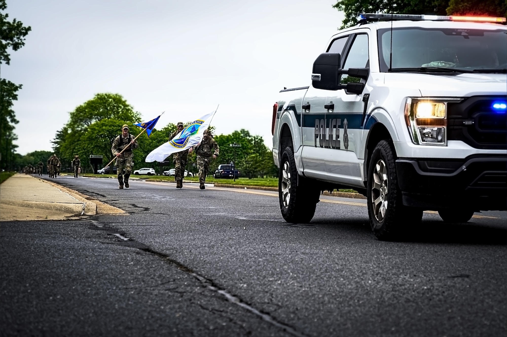 Service members assigned to the 87th Security Forces Squadron participate in an opening ceremony for Police Week at Joint Base McGuire-Dix-Lakehurst, N.J., May 13, 2024. In 1962, President John F. Kennedy proclaimed May 15 as National Peace Officers Memorial Day and the calendar week in which May 15 falls, as National Police Week.