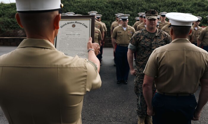 U.S. Marine Corps Sgt.Maj. Carlos A. Ruiz, the 20th Sergeant Major of the Marine Corps and Marines with Recruiting Station Kansas City attend the 9th Annual Friends In Service of Heroes Armed Forces Celebration Day at New Century, Kansas on May 4th, 2024. Sgt.Maj. Ruiz visited the current command and the future officers and enlisted Marines of Recruiting Station Kansas City prior to giving remarks at the AFD event. AFD, annually conducted by FISH, serves as an event to recognize and honor service members and veterans who have chosen duty, honor, and country to protect our freedoms. (U.S. Marine Corps photo by Sgt. Alexis Moradian)