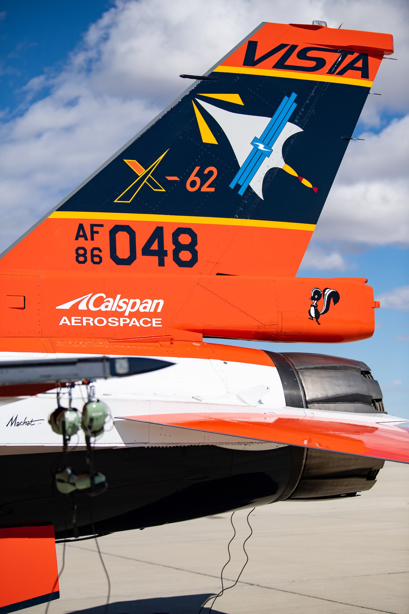 The X-62 VISTA receives post-flight maintenance after a flight at Edwards Air Force Base, Calif., March 7, 2024.