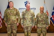 Pennsylvania Adjutant General Maj. Gen. Mark Schindler, center, poses for a photo with Brig. Gen. John Pippy, left, and Brig. Gen. Terrence Koudelka Jr., right, May 15, 2024, at Fort Indiantown Gap, Pa. Koudelka was recently appointed deputy adjutant general - Air of the Pennsylvania National Guard, and Pippy was appointed director of the joint staff. (Pennsylvania National Guard photo by Tom Cherry)