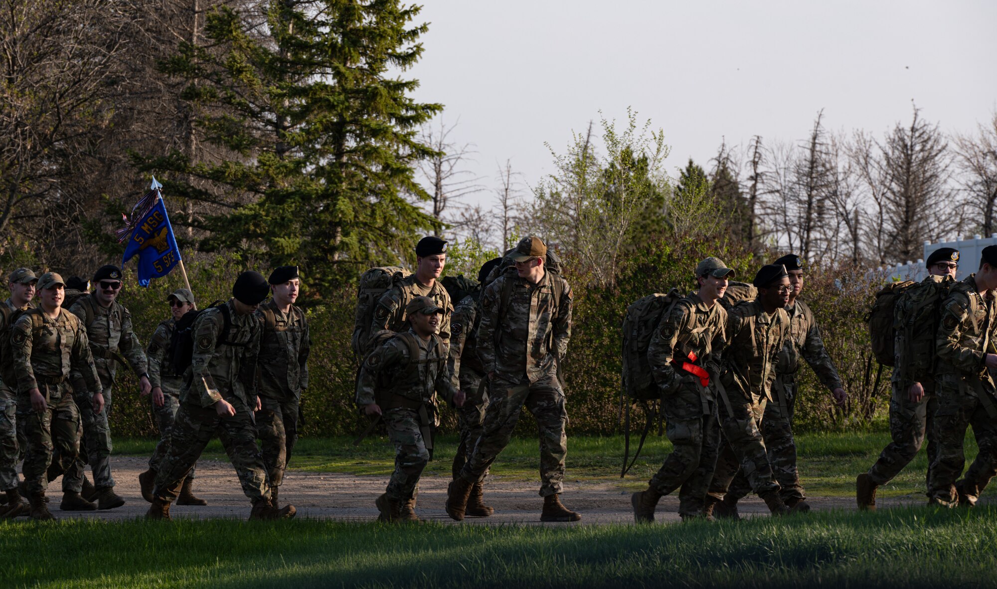 Team Minot’s Security Forces Airmen ruck to kick off National Police Week 2024 at Minot Air Force Base, North Dakota, May 13, 2024. Law enforcement, survivors and civilians unite during National Police Week to pay tribute to and remember those who lost their lives while carrying out their duties. (U.S. Air Force photo by Airman 1st Class Alyssa Bankston)