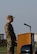 U.S. Air Force 1st Lt. Michael O'Keefe, 5th Security Forces Squadron commander’s support staff section commander, sings the national anthem during the 2024 National Police Week opening ceremony at Minot Air Force Base, North Dakota, May 13, 2024. The singing of the national anthem represents the tradition, history and beliefs of America and its people. (U.S. Air Force photo by Airman 1st Class Alyssa Bankston)