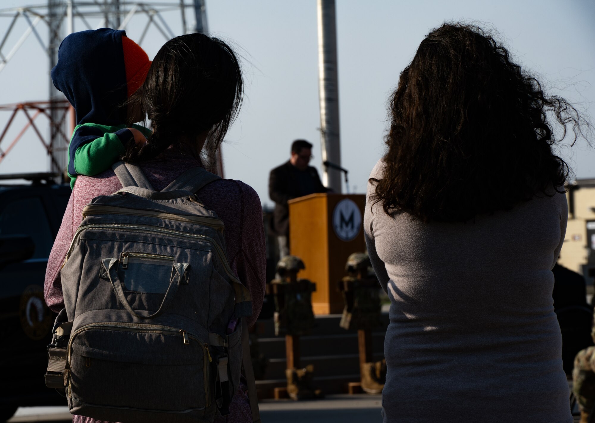 Airmen and their families attend the 2024 National Police Week opening ceremony at Minot Air Force Base, North Dakota, May 13, 2024. National Police Week occurs annually to honor military and civilian police officers who have lost their lives in the line of duty. (U.S. Air Force photo by Airman 1st Class Alyssa Bankston)