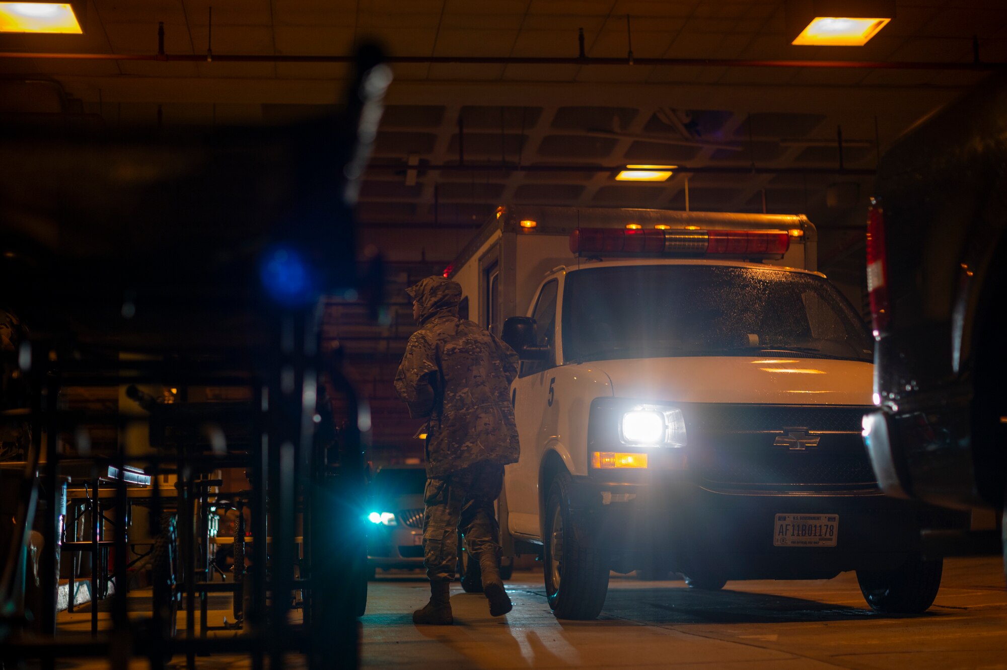An Airman assigned to the 51st Medical Group prepares to transfer a patient during a simulated mass casualty during Beverly Herd 24-1 at Osan Air Base, Republic of Korea, May 16, 2024. Medical education and training equip all Airmen of the 51st Medical Group with essential, life-saving clinical skills. Training is continuously conducted to generate combat airpower at a moment’s notice, affirming the commitment to the Republic of Korea remains ironclad and ensures regional stability throughout the U.S. Indo-Pacific Command. (U.S. Air Force photo by Senior Airman Kaitlin Frazier)